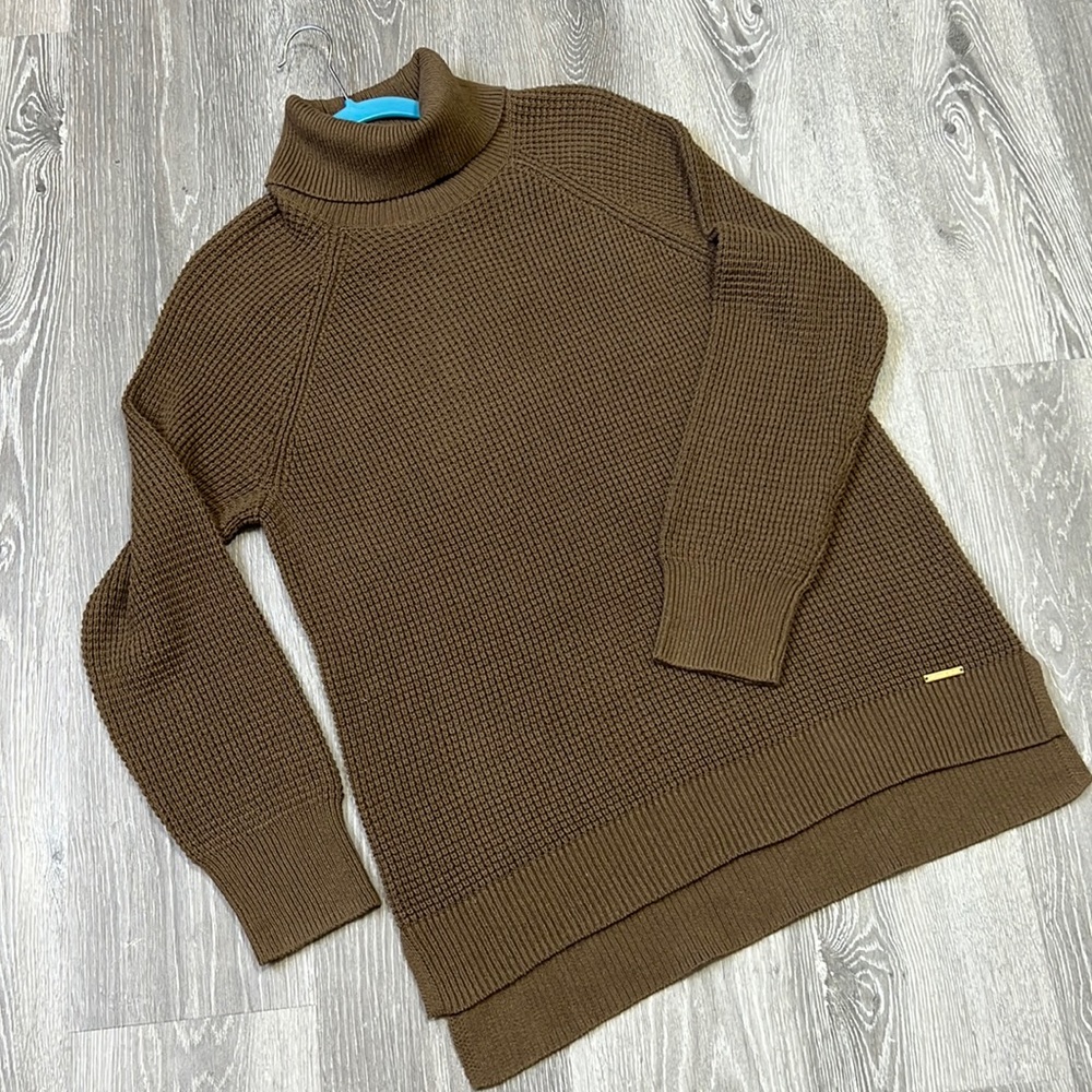 NWT Michael Kors Duffle Green Turtleneck Waffle Knit Sweater - Large